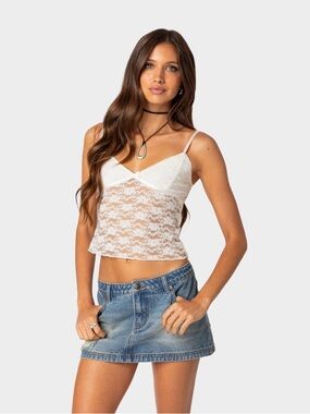 EDIKTED Eira Sheer Lace Womens Tank Top size small